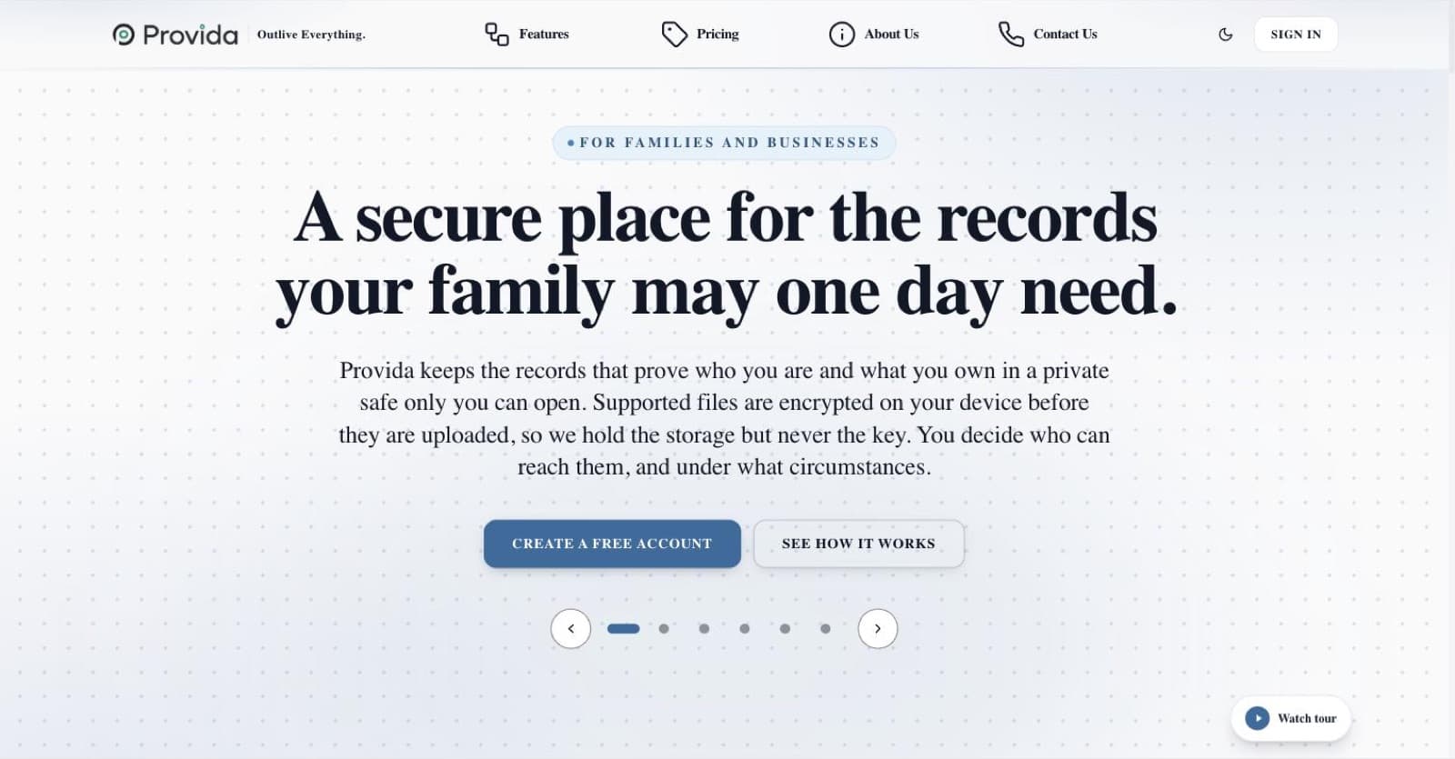 The Provida landing page